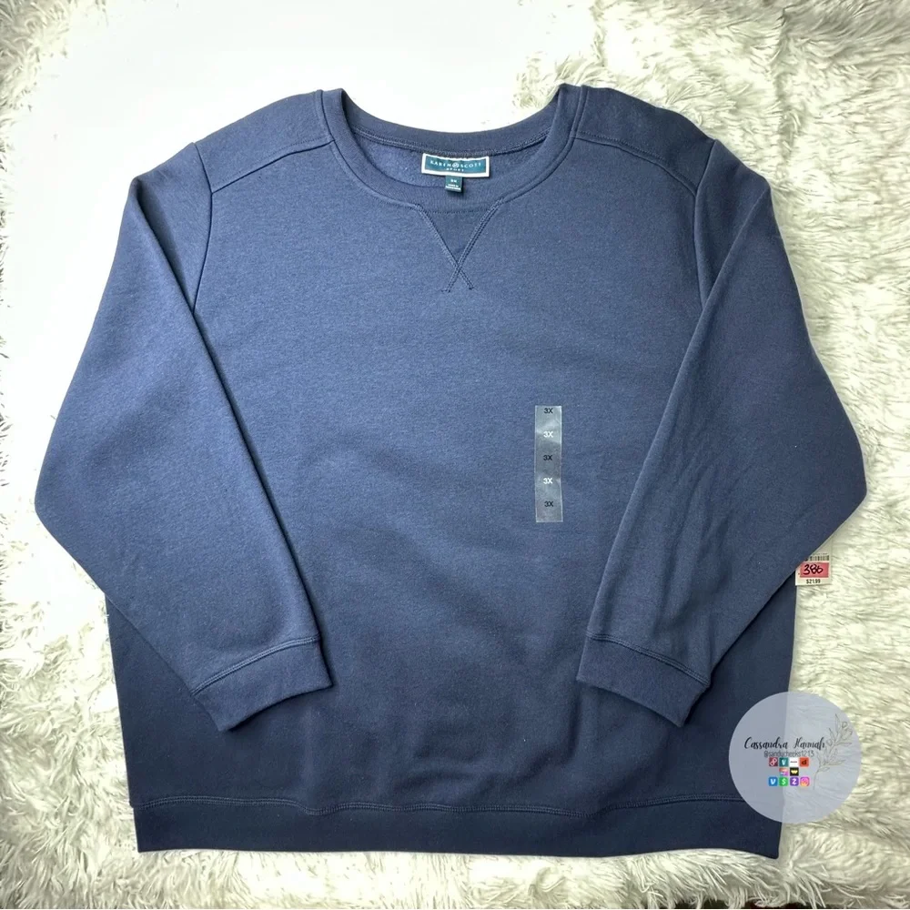 (3X:NWT) $21.99|Karen Scott Crewneck Sweatshirt, Intrepid Blue - Picture 2 of 10
